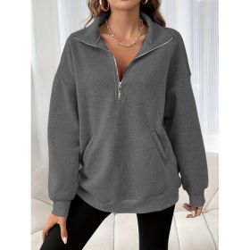 Autumn And Winter Loose Long Sleeve Half Zipper Sweater (Option: Dark Gray-M)