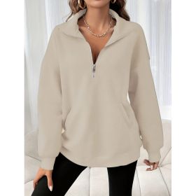 Autumn And Winter Loose Long Sleeve Half Zipper Sweater (Option: Apricot-XXL)