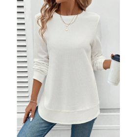 Women's Solid Color Round Neck Loose Stylish Sweatshirt (Option: White-4XL)