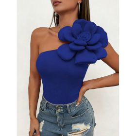 Women's Sexy Off-Shoulder Fitted-Waist Floral Sleeveless Tank Top (Option: Blue-XL)