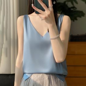 Sling Vest Inner Match Satin Silky Base Loose Sleeveless Top (Option: Bean Blue-XXXL)