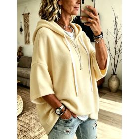 Womens Loose-fitting Hooded Top With Three-quarter Sleeves (Option: Beige-3XL)