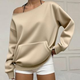 Fashionable Pullover Crew-Neck Off-Shoulder Sweatshirt For Women (Option: Apricot-2XL)