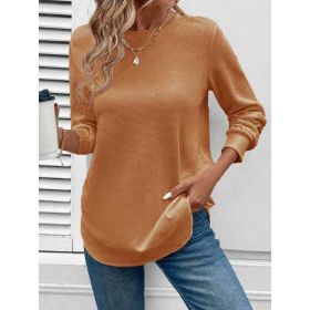 Women's Solid Color Round Neck Loose Stylish Sweatshirt (Option: Ginger Yellow-4XL)