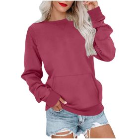 Women's Pin Solid Color Round Neck Loose Long-sleeved Sweater (Option: Rouge Color-L)